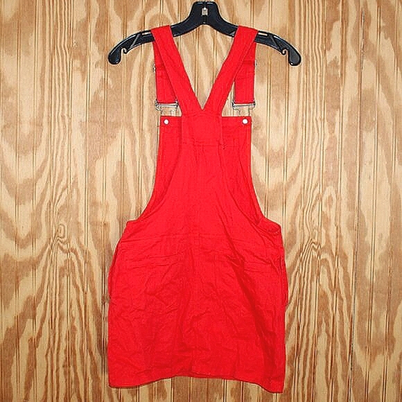 ๐ด Rue21 Red Denim Overall Dress โ Size S โ Bright & Bold! - Picture 5 of 6